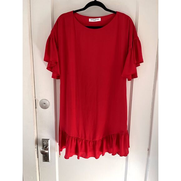 Womens Amanda Uprichard Red Ruffle Flutter Shift Dress Size Medium - Picture 1 of 7